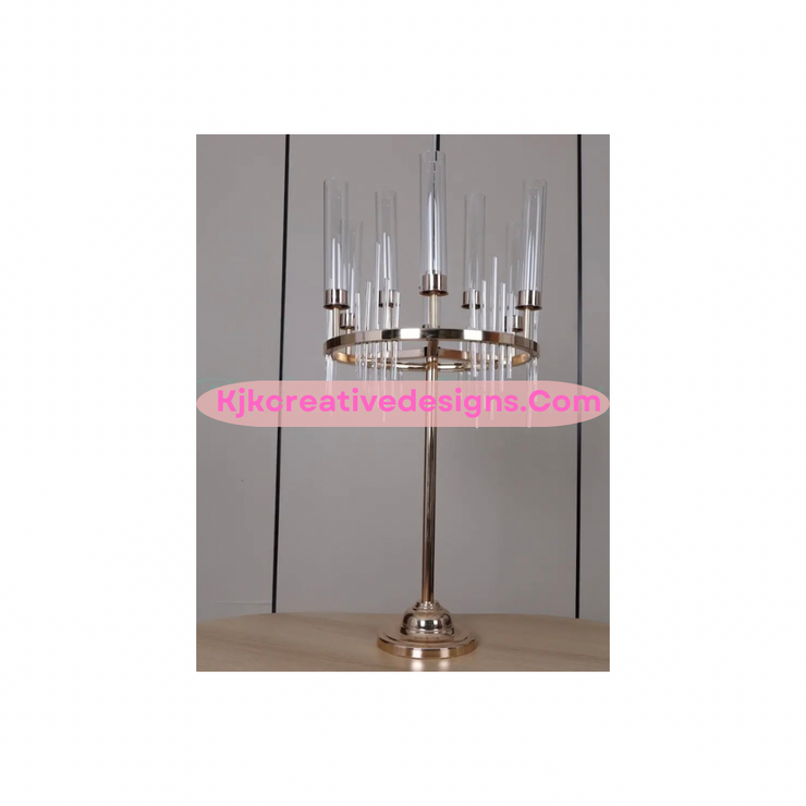 Gold candelabra 37” with crystals
