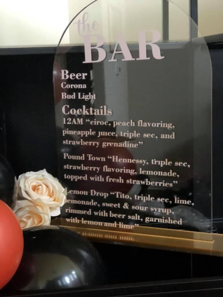 Acrylic Bar Menu